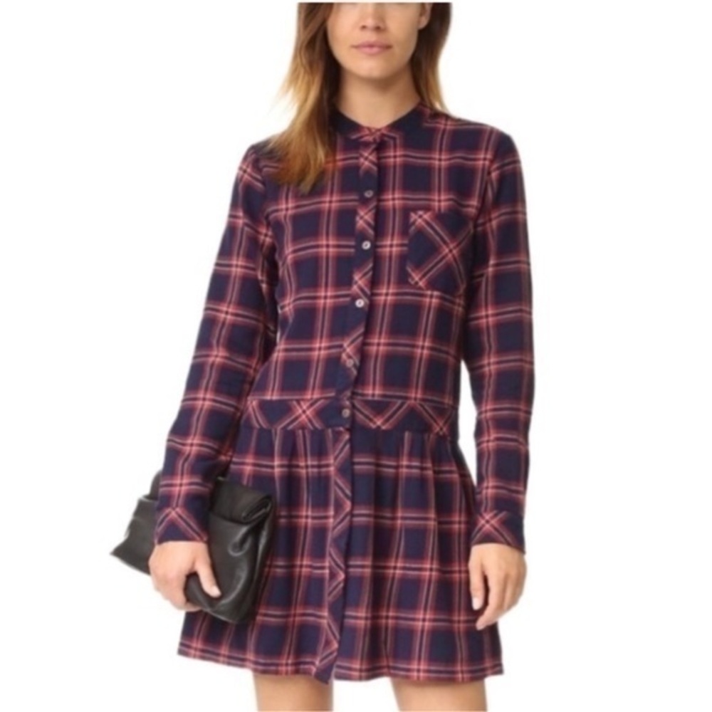 Current/Elliott Plaid Long Sleeve Mini Dress with Pockets Size 0